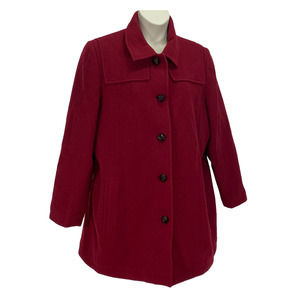 Eddie Bauer Red Wool Blend Coat Womens Jacket Peacoat XL